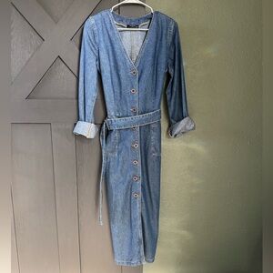 white christmas dresses Women's Living Large Double Button Denim Mini Dress in Medium Wash